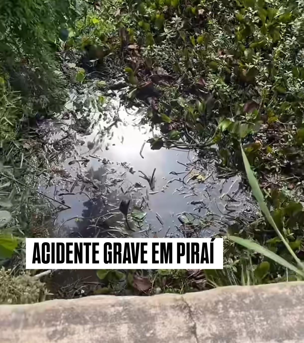 Grave: Motorista perde controle e carro cai de ponte em um pântano, em Piraí